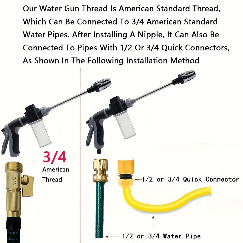 High-Pressure Car Wash Foam Gun with Long Handle - Adjustable Spray Nozzle for Cleaning, Watering, and Tire Inflation - Includes Foam Cannon and Pressure Spray Bottle