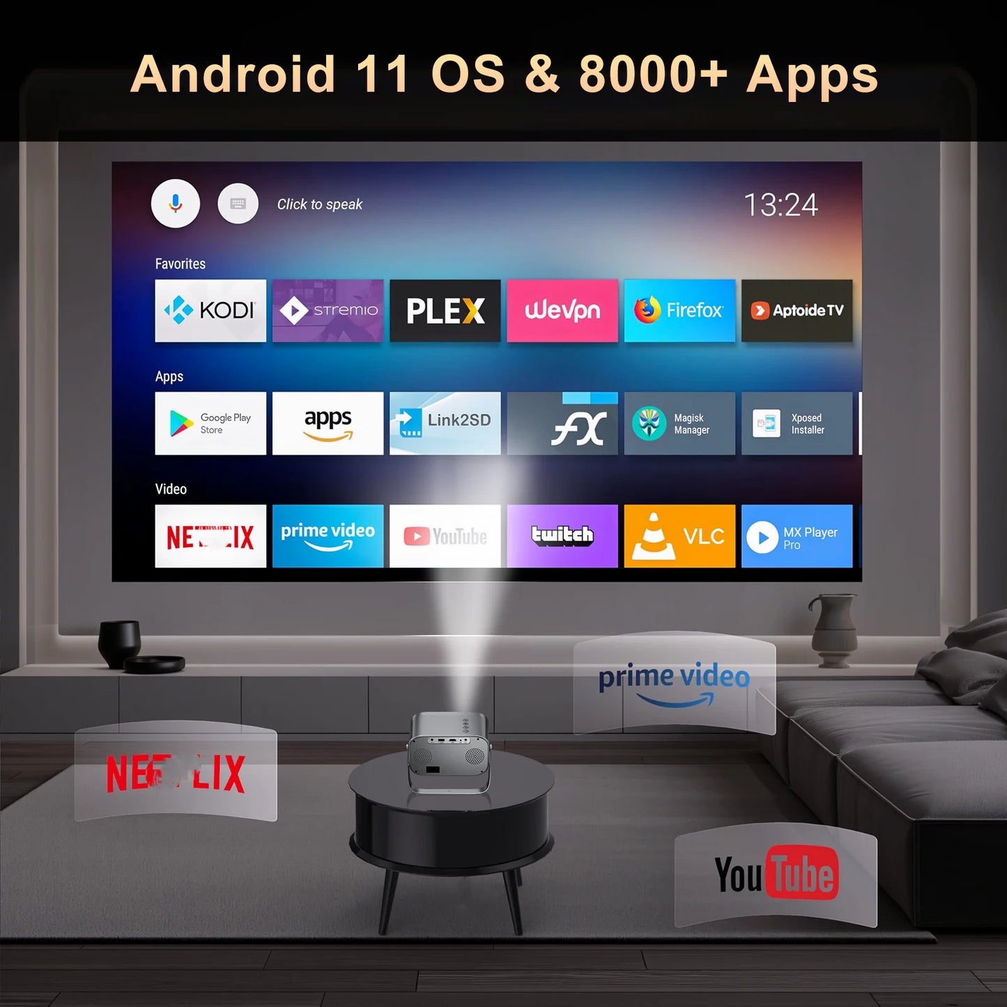 P28B Support 4K Projector AVI Android 11 Wifi6 BT5.2 Smart TV 720P Cinema Outdoor Movie Electronic Focus Excellent Sound