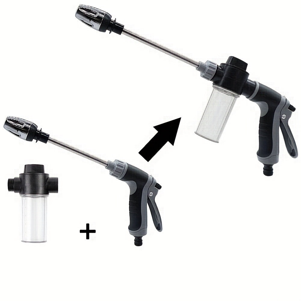 High-Pressure Car Wash Foam Gun with Long Handle - Adjustable Spray Nozzle for Cleaning, Watering, and Tire Inflation - Includes Foam Cannon and Pressure Spray Bottle