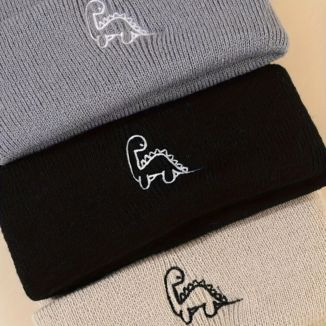 3pcs Mini Dinosaur Embroidered Beanie Knit Hat for, Unisex Outdoor Warm Cap for Travel and Photography, Suitable for All Seasons